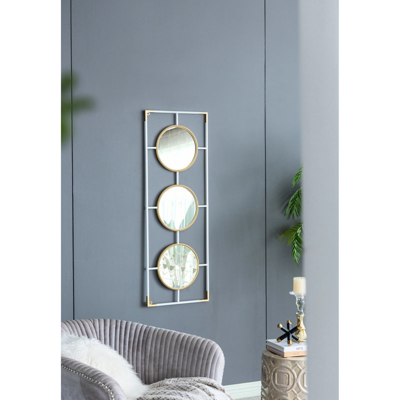 Décoration murale moderne en miroir, cadre doré et blanc, trois ornements