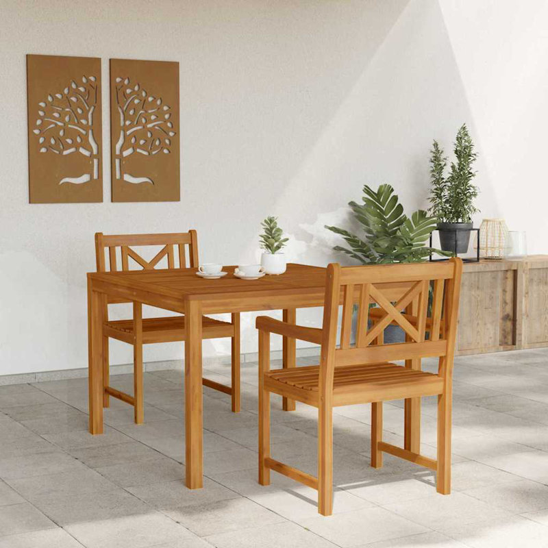 2 - Person Wood Patio Dining Set with Square Table, 75cm H x 110cm W x 110cm D