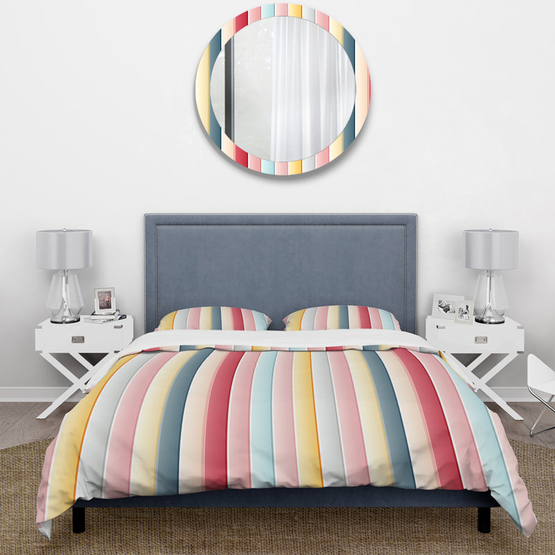 Literie pastel à rayures rétro, Housse de couette pour très grand lit et 2 très