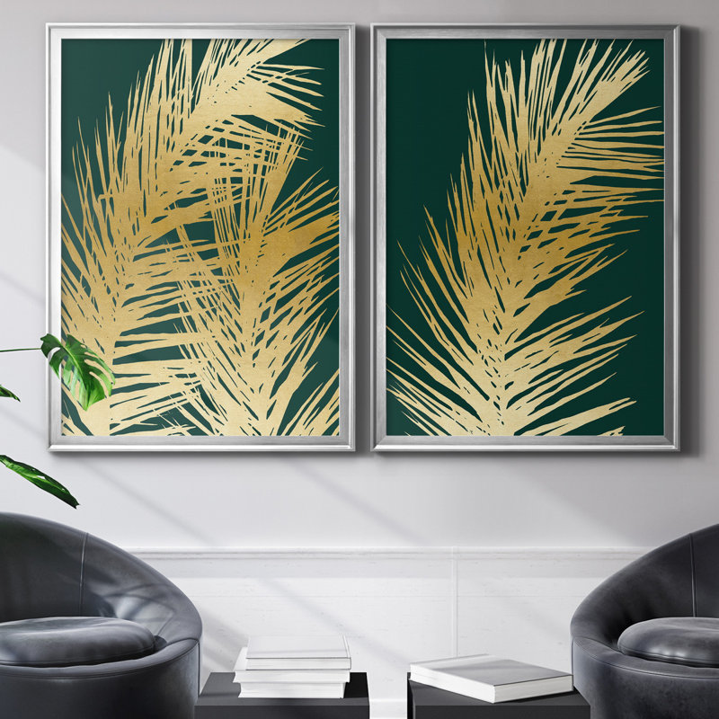 Emerald Palm I - ensemble de 2 reproductions d'art, Toile encadrée, H 30,5 po x l 85 po, Argent argent