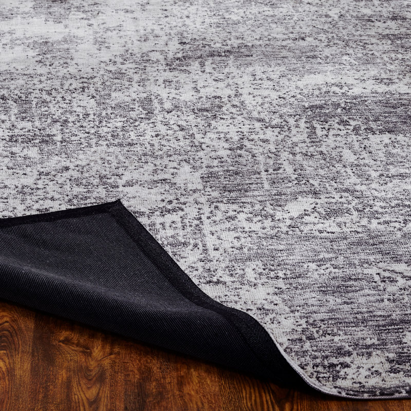 Abstract Area Rug in Gray/Ivory, Rectangle 7'6" x 9'6", Marbled Grays