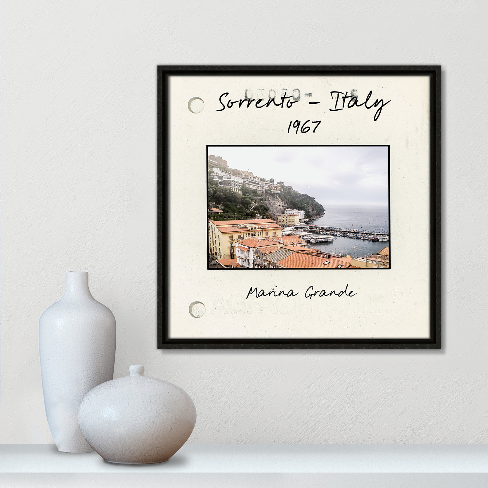 Travel Slide Collection "Sorrento, Italy" Print, Espresso Floater Framed Canvas, 17.5" H x 17.5" W x 2" D