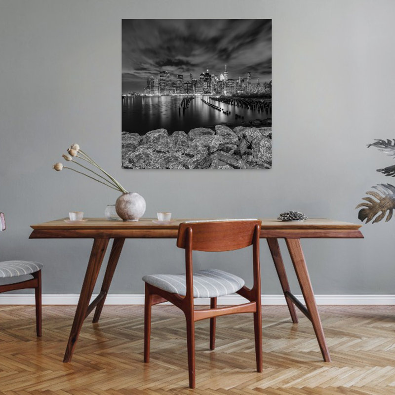 Manhattan Night Skyline Modern Abstract Architecture City Wall Art Print, 32" H x 32" W