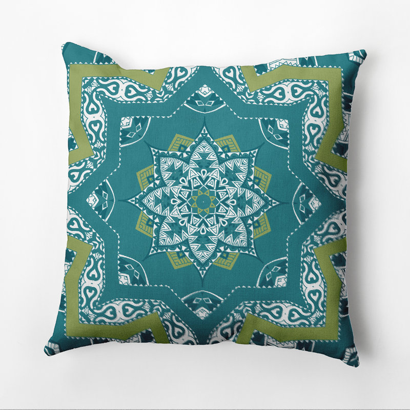 Happy Hippy Geometric Outdoor Reversible Throw Pillow, 20" H x 20" W, Teal
