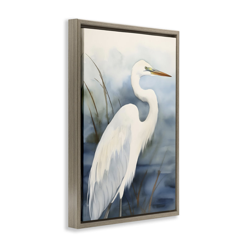 Doux aigrette impression encadrée, toile flottante par Petal Prints Design, Cadre flottant orme Montalcino, H 25 po x l 17 po