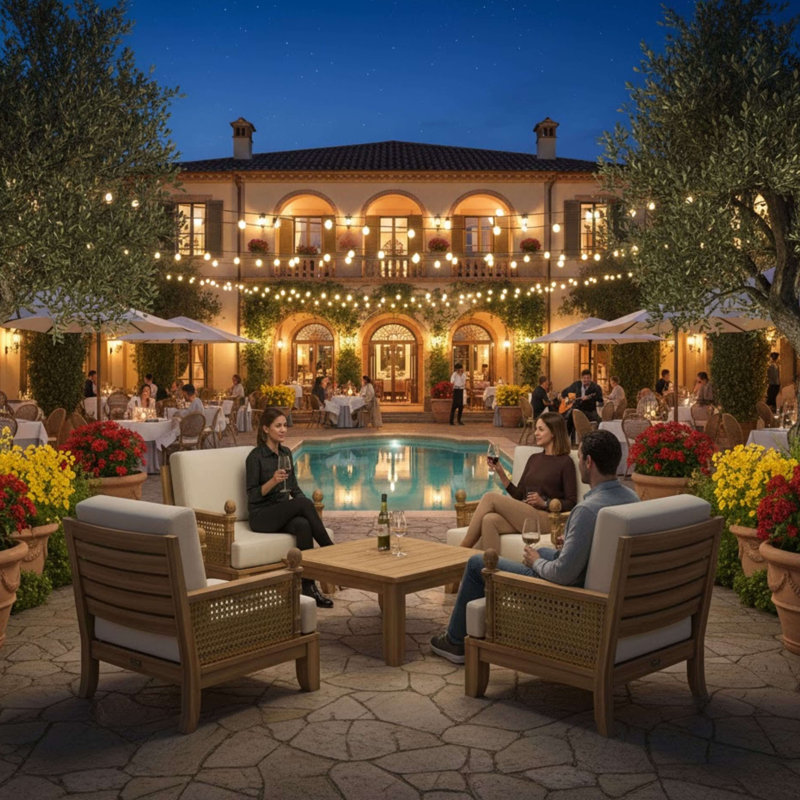 Luxe Outdoor 5 - Piece Teak Conversation Set, Light Beige