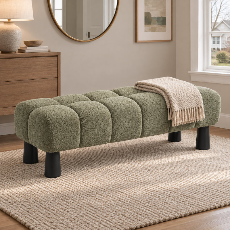 Fabric Upholstered Bench, Vert
