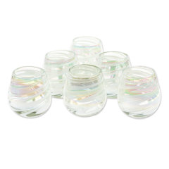 NOVICA Artisan Crafted Clear Green Glass Recycled Glasses, 15 oz 'Conical' (Set of 6)