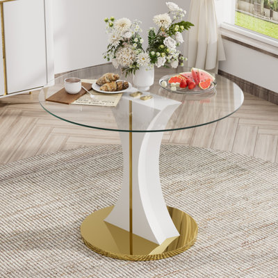 Table de salle à manger ronde à piédestal moderne, table en verre trempé pour 4-6 personnes
