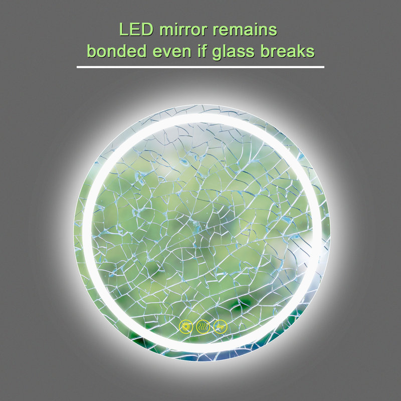 Miroir mural rond à DEL Margareth, H 36 po x l 36 po x P 1,2 po