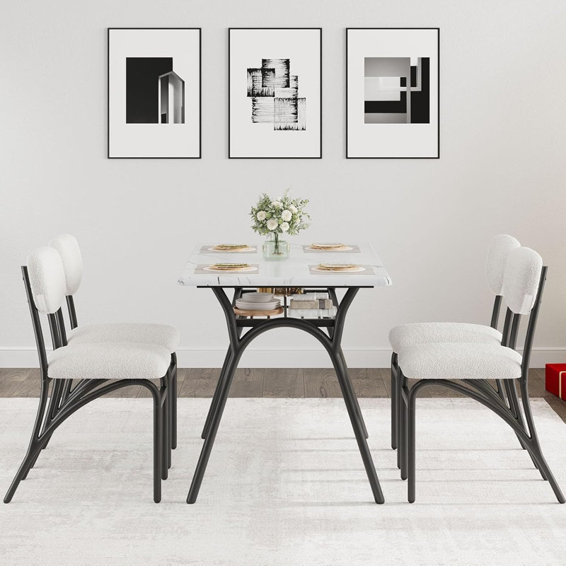 Ensemble de chaises de salle à manger moderne pour 4-6, table de cuisine 5 pièces avec support de rangement et 4 chaises à boucles