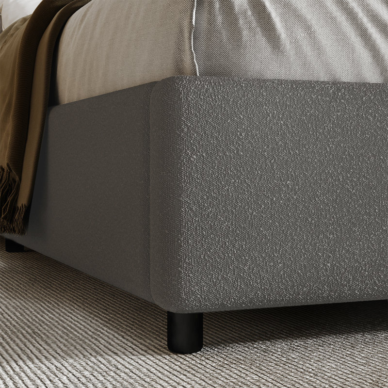 Ensemble de chambre à coucher rembourrée 3 pièces et ensemble de 12 tables de chevet, Gris pâle / gris, Grand