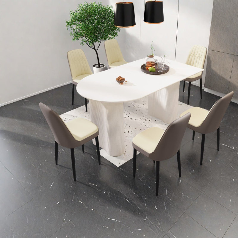 Ensemble de table de salle à manger élégant en MDF crème, de style moderne, idéal pour la maison et la cuisine