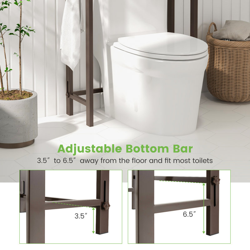 Organisateur de salle de bain en métal à 3 niveaux, support de rangement autoportant au-dessus de la toilette avec dispositifs anti-basculement