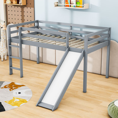 Lit mezzanine simple en bois avec glissade et barrières de sécurité