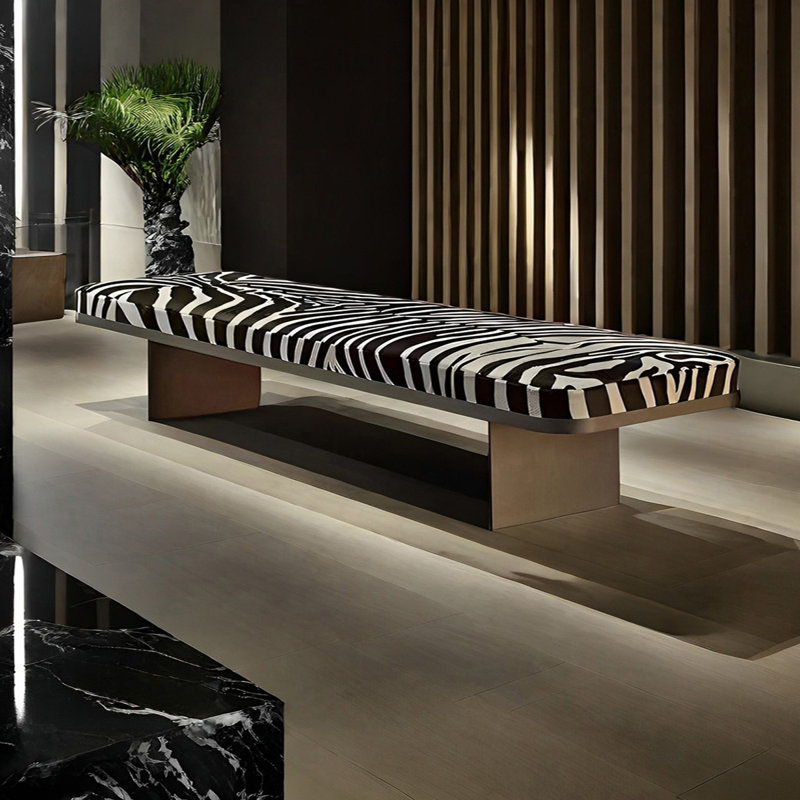 Banc rembourré en cuir Nordic Light Luxury, H 14,96 po x l 55,11 po x P 15,74 po