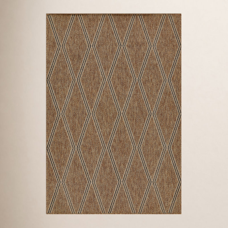 Tapis intérieur / extérieur à motif géométrique en sergé brun / beige, Rectangle 4 pi 1 po x 6 pi