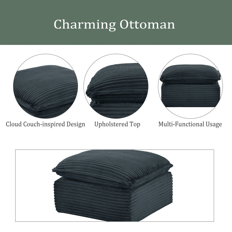 Cloud Sectional Couches For Living Room, Convertible L-Shape Couch With Ottoman, Dark Gray