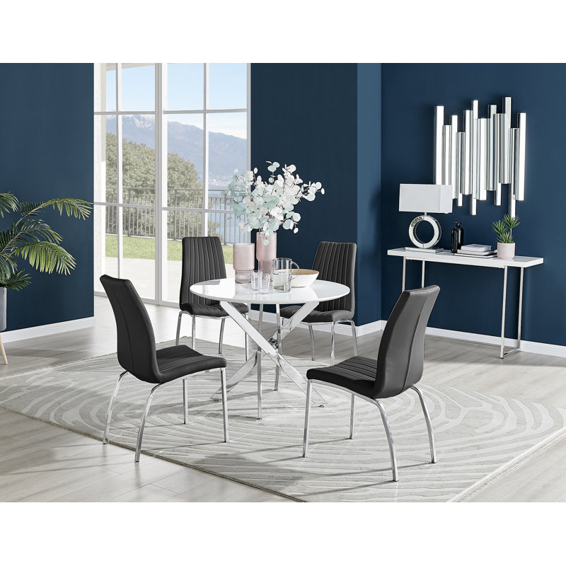 4 - Person Dining Set, 75cm H x 100cm W x  100cm L, Black/Silver