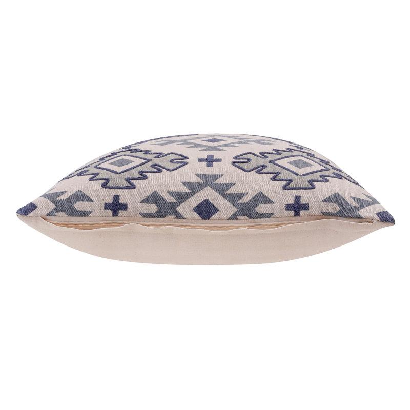 Housse de coussin géométrique 100% coton, Bleu/gris, Housse de coussin seulement - sans coussin