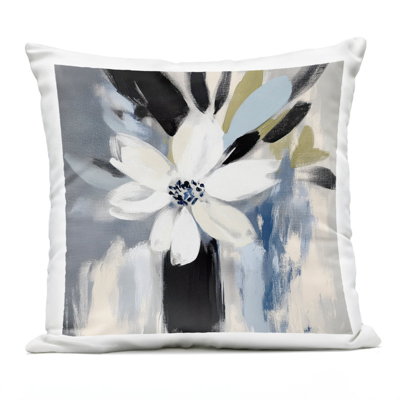 Design de coussin d'extérieur Timeless White, Pétales bleus
