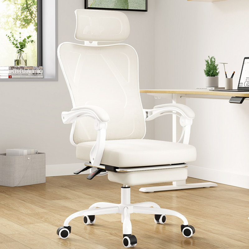 Office Chair With Footrest, Mesh Office Desk Chair With Headrest, High Back Computer Chair With Adjustable Lumbar Support For Home Office Study Room Bedroom