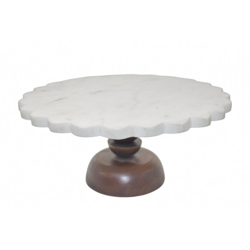 Cake Stand White Marble With Wood Base