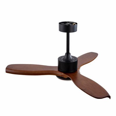 Wood Ceiling Fan With Lights Remote Control,Quiet Dc Motor 3 Blade Ceiling Fans For Patio Living Room, Bedroom, Office,Indoor Outdoor(Black+Dark Walnut)