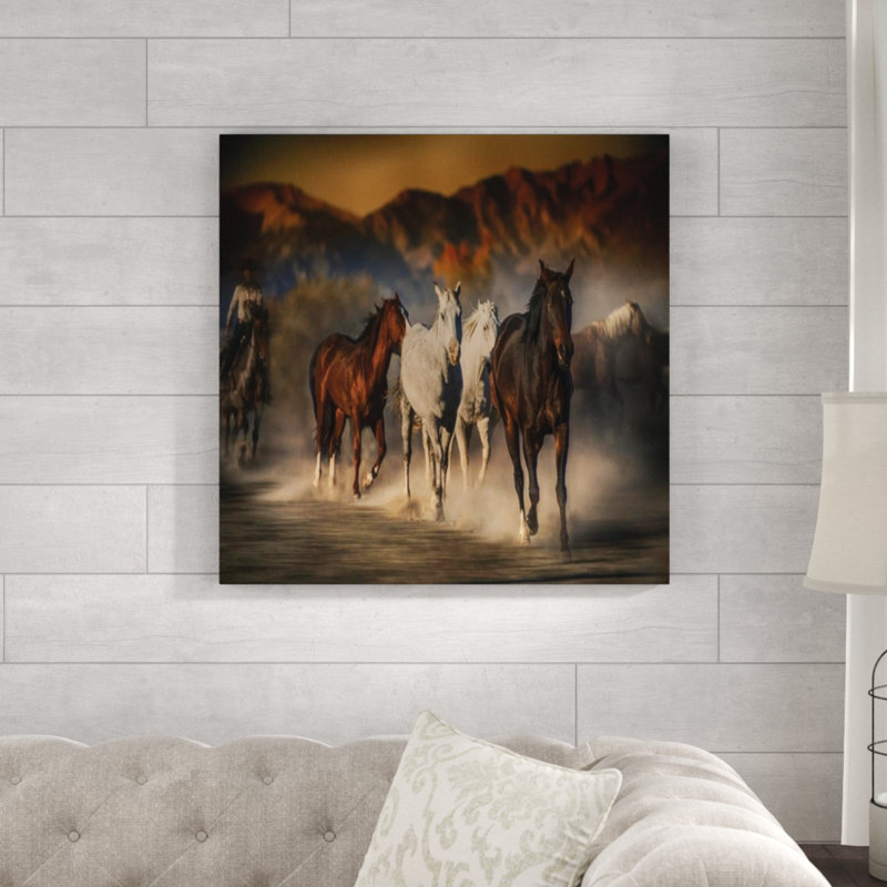 Bobbie Goodrich " Mustangs On The Move " by Bobbie Goodrich, Glass Coat, 30" H x 45" W x 1.5" D
