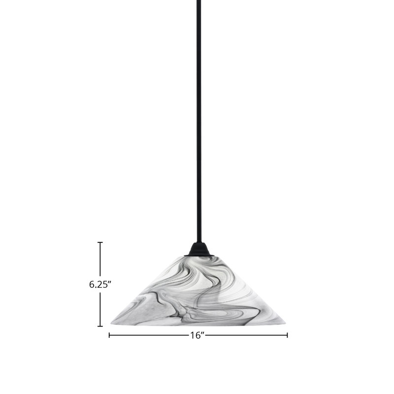 Luminaire suspendu Paramount, fini noir mat avec verre tourbillon onyx 16 po