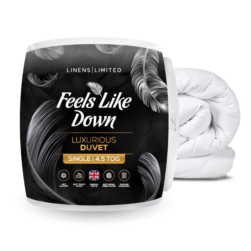 Linens Limited Feels Like Down Duvet, Made in the UK, Luxurious Quilt, Soft and Comfy, Ultra-Fine Siliconised Hollowfibre, Machine Washable (White)