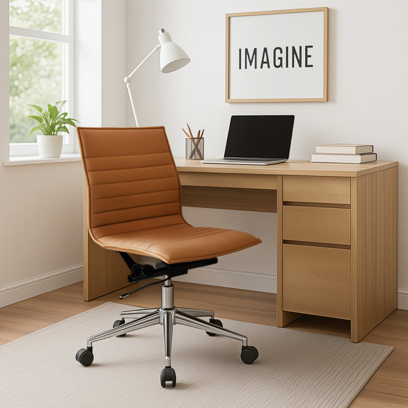 Fauteuil de bureau moderne et ergonomique Crowther, Beige, Chrome chrome