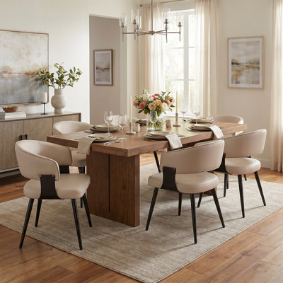 Modern Upholstered Dining Chairs Set of 2, Faux Leather Kitchen Side Chairs with Curved Open Back and Metal Legs, Easy Assembly