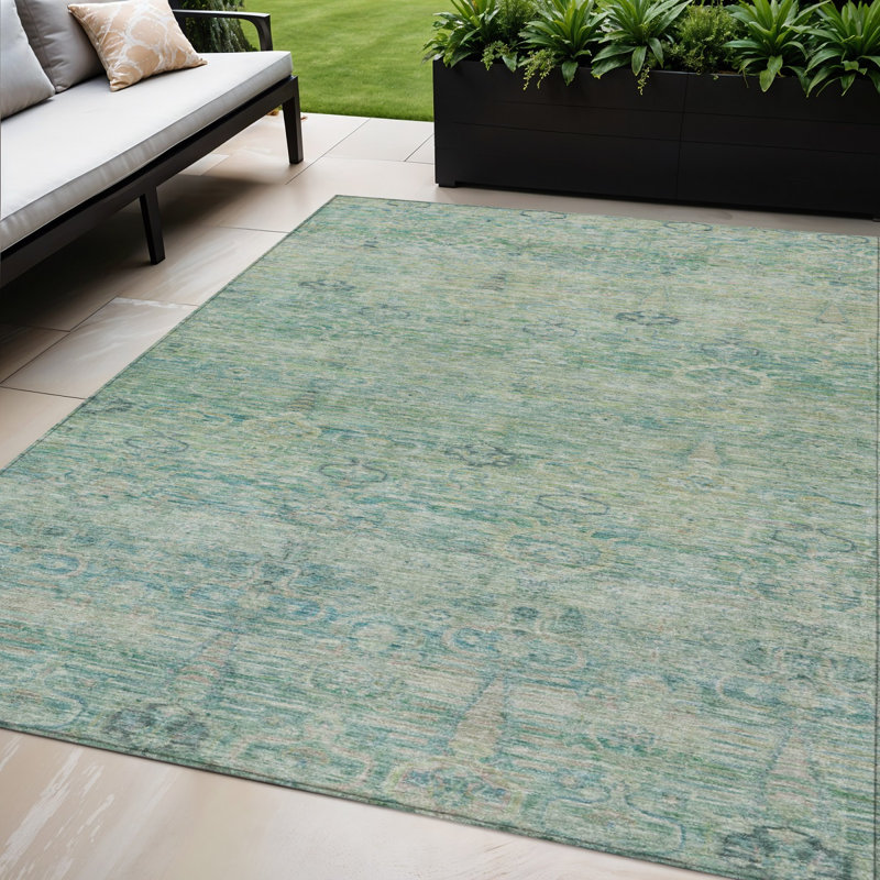 Tapis bleu sarcelle et lin oriental lavable 5 pi x 8 pi