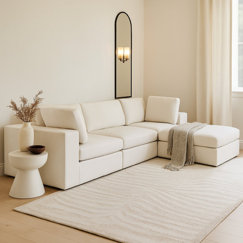 Lipi 4Pc Modular Sectional Chaise Sofa Set, Mist White, 120 Inch Solid Wood Frame