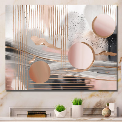 Pink Rosegold Circle Chaos IV - Modern Shapes Transitional Wall Art Living Room