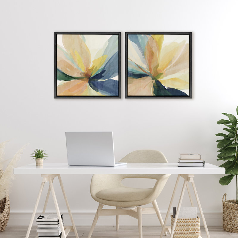 Ensemble de cadres flottants 2 pièces Abstract Sunshine Florals, design par Irena Orlov, Cadre flottant noir de jais