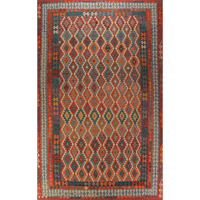 Tapis oriental géométrique en laine Kilim 10 x 16