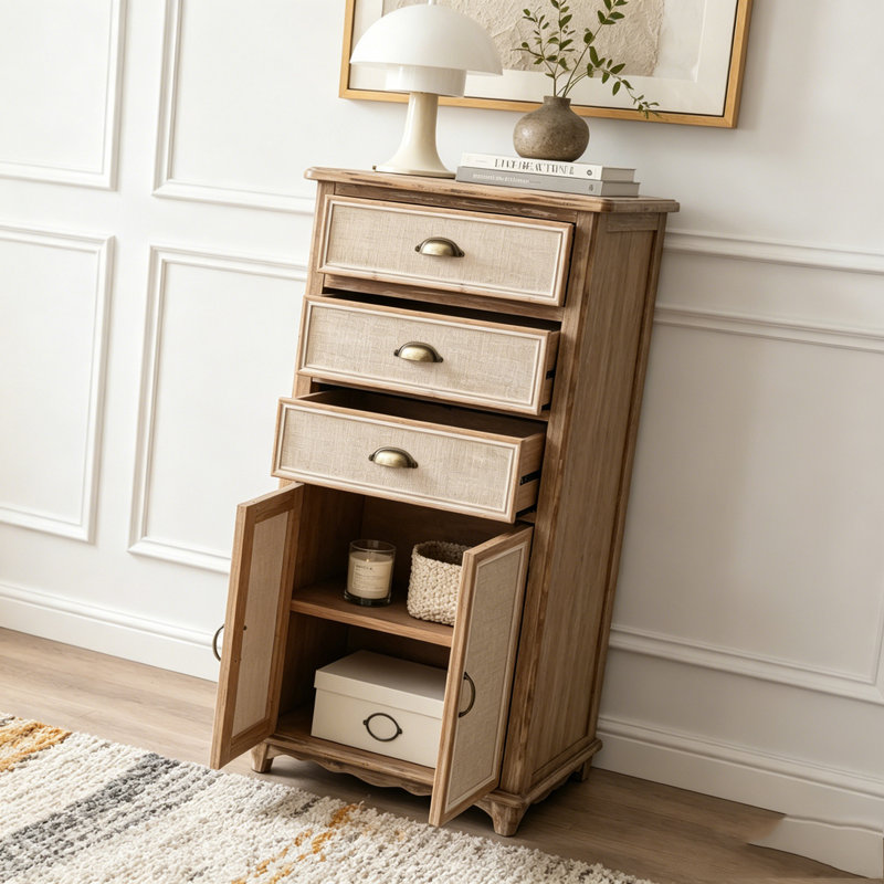 Armoire de rangement en bois rustique, Ancient White