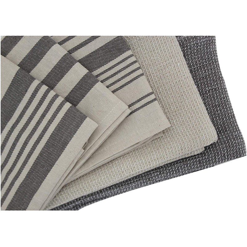 Cotton Stripe Tea Towel Kitchen Towel, Taupe/Grey