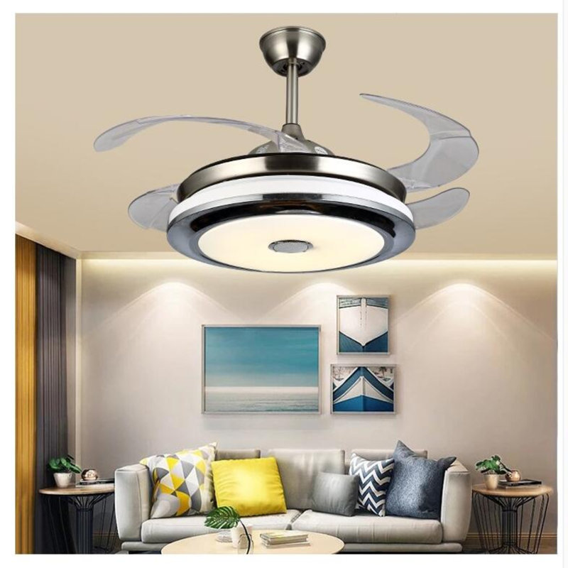 Ellman 36'' Bluetooth Ceiling Fan with LED Lights and Music Player, Chrome with White Blades
