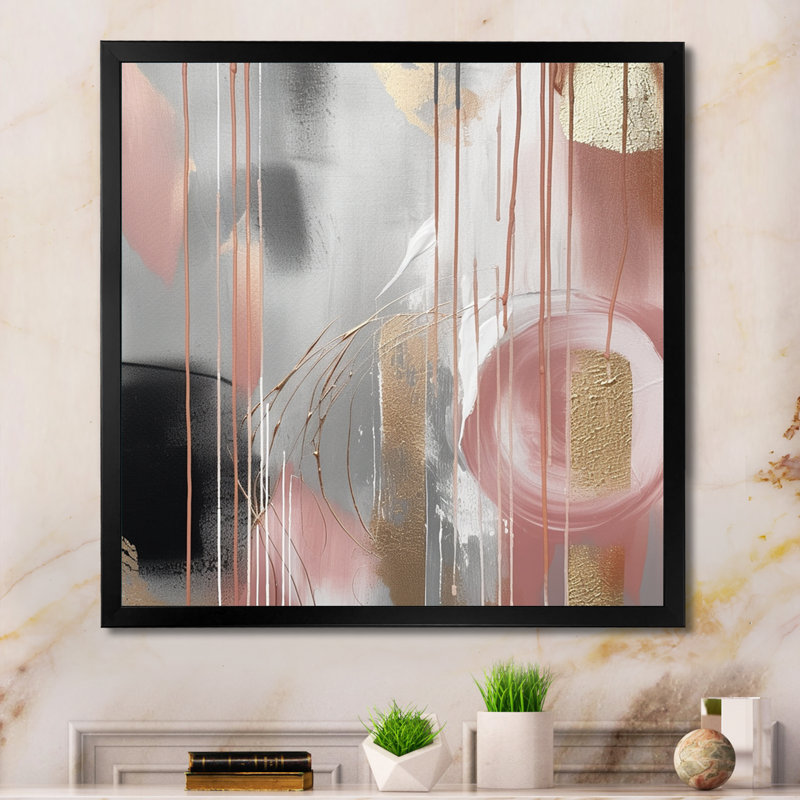 «Pink Gold Circle Complexity - Modern Shapes», art mural sur toile transitionnel, Cadre photo noir, L 16 po x H 16 po