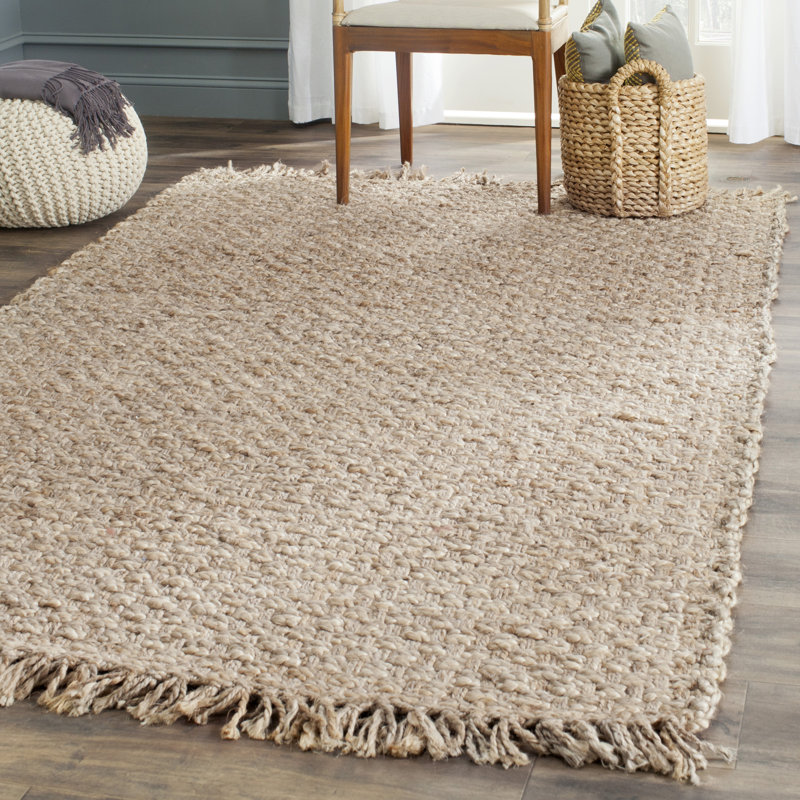 Tapis de couleur unie en jute tissé à la main Jakwaun, Rectangle de 5 pi x 8 pi