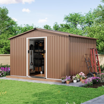 10X8FT Large Metal Outdoor Storage Shed,Galvanized Steel Arden Tool Shed with Lockable Double Doors & Breathable Vent,for Yard Bins/Generator/Wheelbarrow Garden Storage