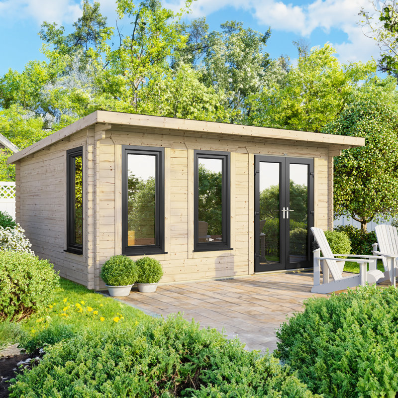 Powersheds 16 x 12ft Pent Log Cabin, Doors to the Right - 44mm