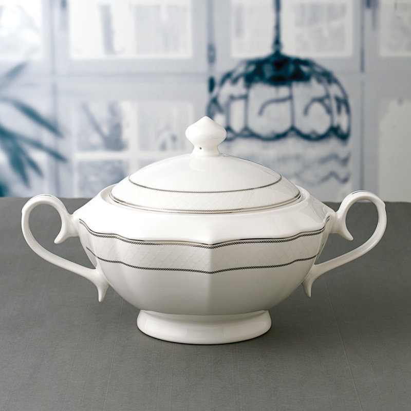La Luna Bone China 3,5 pte Soupière, Blanc/argenté