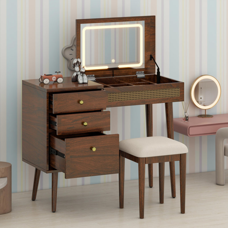 Ensemble coiffeuse moderne avec miroir lumineux et compartiments cachés