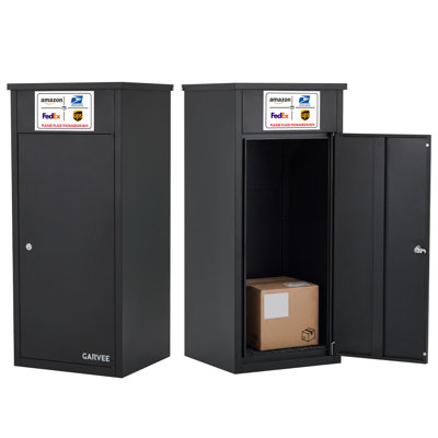 Anti-Theft Package Delivery Box for Outside, Galvanized Steel Parcel Drop Box with Lock - Turn-Top Top-Opening - Weatherproof Large Outdoor Mailbox, 17.3 x 15.9 x 38.6 in - Black