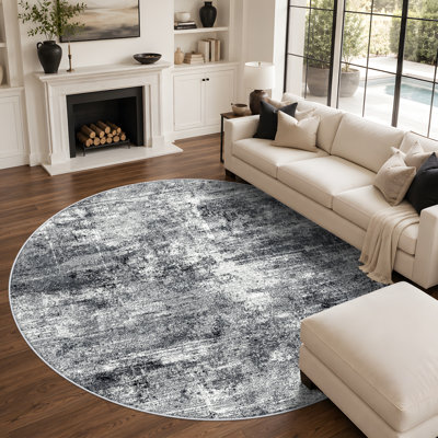 Washable Abstract Area Rug - Rugs for Living Room Large Non Slip Indoor Entryway Rubber Backing Carpet Bedroom Kitchen Distressed Stain Resistant Floor Decor Mat Machine Washable BlackBlueGray