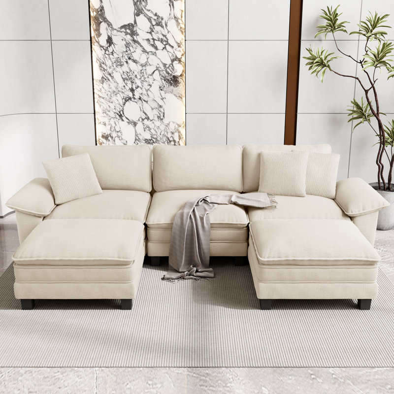 Sofa & Chaise, 5, Beige Corduroy